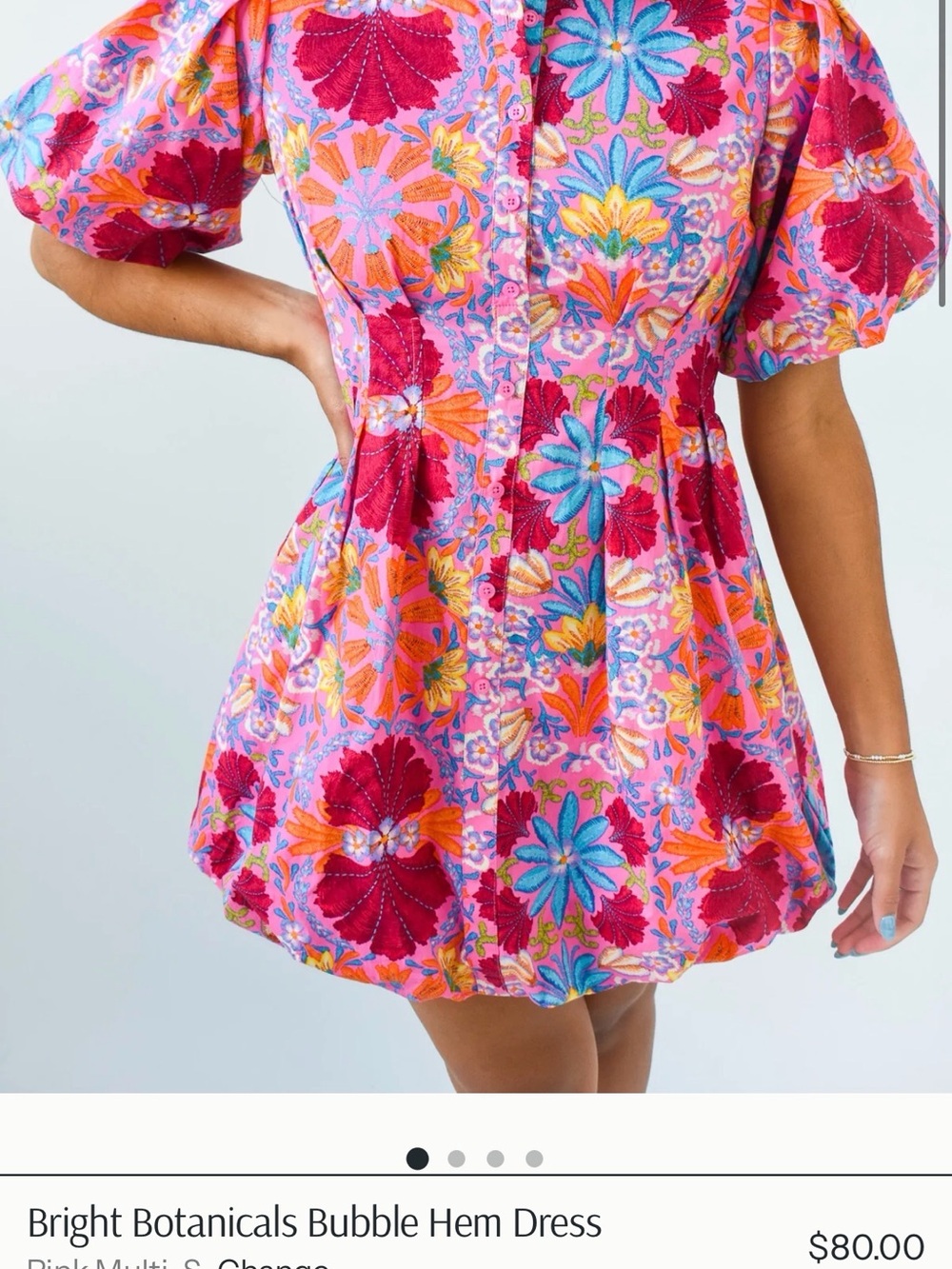 Olivaceous Vibrant Pink Multi Floral Bubble-Hem Mini Dress